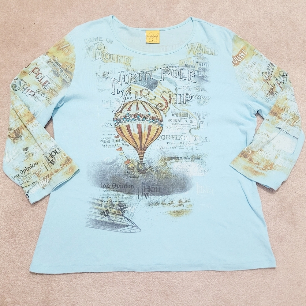Katina Marie Woman's Size XL Graphic Top Made In USA 100% Cotton Air Ship Bling - Picture 12 of 13
